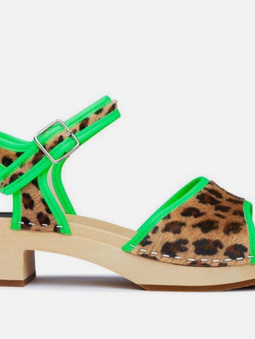 Leopard Print Sandals with Neon Green Trim